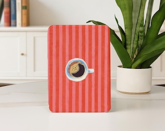 Funda Kindle Colorsoft de 7" y 6" con rayas rojas y rosas, estilo preppy, para Kindle de 12.ª generación (2024), Paperwhite de 10.ª/11.ª/12.ª generación (5.ª/6.ª/7.ª generación), color café, con correa de mano.