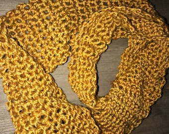 Gold/ honey mustard colored crocheted scarf
