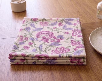 Hand Block Napkins - Jaipur Hand Block Printed Napkins - 100% Cotton Cloth Napkins - Eco Friendly Reusable Cloth Napkins - Party Table Décor