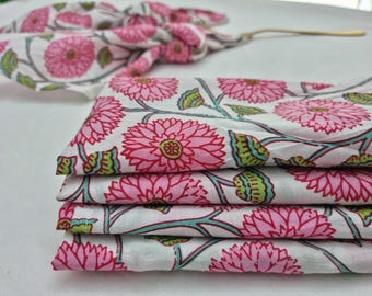 Block Print Cotton Napkins, Floral Wedding Table Decor