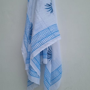 Hand Block Print Cotton Sarong: Beach Wrap, Scarf, Pareo