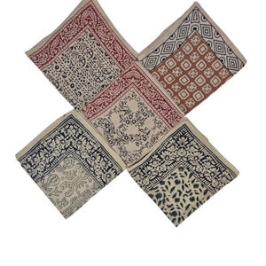 Conjunto de bandanas de algodão orgânico com estampa de blocos - Cachecóis Paisley artesanais