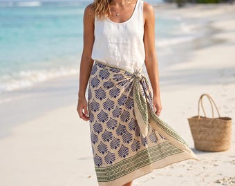Hand Block Print Cotton Sarong: Indian Pareo Beach Wrap