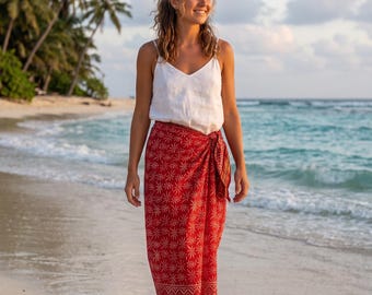 Pareo estampado a mano – Paño de playa – Cubrebaño estilo bohemio – Bufandas ligeras para vacaciones – Pareo de playa, ropa de resort, regalo para ella