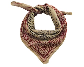 Block Print Cotton Bandana: Bohemian Neck Scarf, Handkerchief