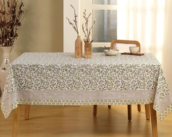Boho Floral Cotton Table Cover – Handmade Tablecloth for Dining Room & Wedding  - With Matching Napkin