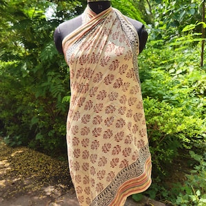 Hand Block Printed Zari Cotton Sarong, Beach Wrap Pareo, Long Scarf, Large Sarong, Cover up, Soft Fabric Scarf, Fashion Shawl Beach Sarong