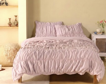 Funda nórdica de algodón morado para bebé, ropa de cama de algodón liso lavado bohemio arrugado, funda de edredón para inauguración de la casa, ropa de cama tamaño king con 2 fundas de almohada