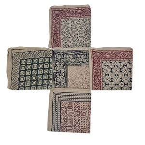 Conjunto de bandanas de algodão com estampa de blocos: lenço de cabeça boho floral, presente orgânico feito à mão