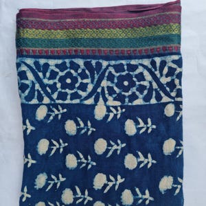 Beautiful Indigo Blue Sarong Indian Hand Block Print Scarves Handmade Cotton zari sarong  Women Wear Beach Pareo