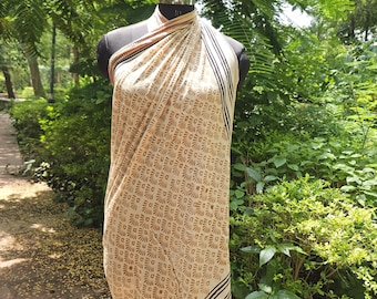Sarong estampado a mano con bloques, falda pareo bohemia con borde zari, pareo de algodón, ropa de vacaciones tropicales, sarong de resort hecho a mano.
