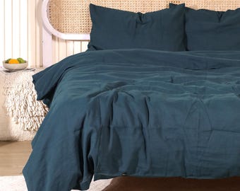 Dark Blue Duvet Cover , Deep Blue Cotton Bedding, Solid Color Minimalist Bedding Set, Soft Cotton Comforter Cover, Modern Bedroom Decor Set