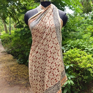 Hand Block Printed Zari Cotton Sarong, Beach Wrap Pareo, Long Scarf, Large Sarong, Cover up, Soft Fabric Scarf, Fashion Shawl Beach Sarong
