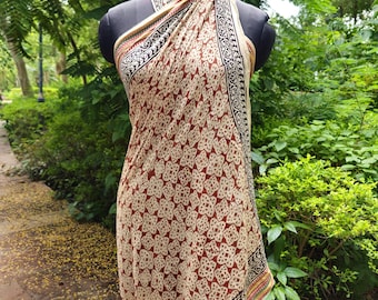 Hand Block Printed Cotton Sarong: Beach Wrap, Scarf, Cover-Up