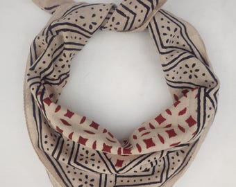 Block Print Cotton Bandana: Bohemian Neck Scarf, Handkerchief