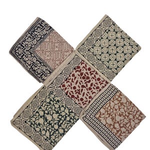 Conjunto de bandanas de algodão com estampa de blocos feitas à mão: lenço de cabeça floral boho