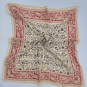 Bandana Scarf Handmade Hand Block Print Bandana in Cream, Pumpkin and Steel - Handmade Organic Cotton Bandana
