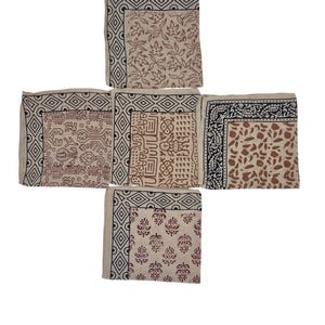 Conjunto de 5 lenços/gravatas/coques de cabelo estampados à mão, feitos com 100% algodão orgânico