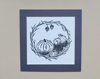 Mabon Pagan Autumn Equinox block print
