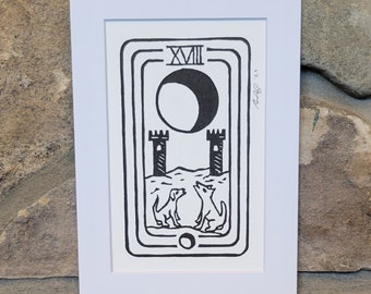 The Moon tarot card block print