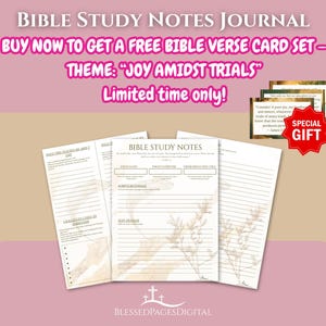 Printable Bible Study Journal PDF, Beige Minimalist Devotional Pages, Joy in Trials Bible Verse Cards, Scripture Reflection, Prayer Template