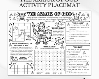 Tapete de actividades "La armadura de Dios": Página para colorear de la escuela dominical (Descarga en PDF)
