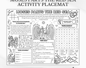 Tapete para actividades bíblicas sobre Moisés separando el Mar Rojo: Página para colorear para la escuela dominical (Descarga en PDF)
