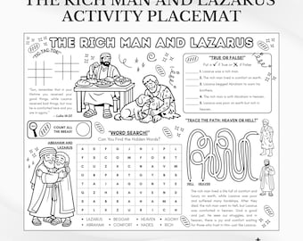 The Rich Man and Lazarus Bible Activity Placemat: Sunday School Coloring Page (PDF Download)