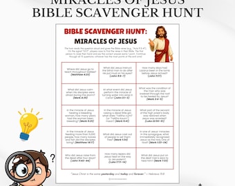 Miracles of Jesus Bible Scavenger Hunt: New Testament Church Game (PDF Download)