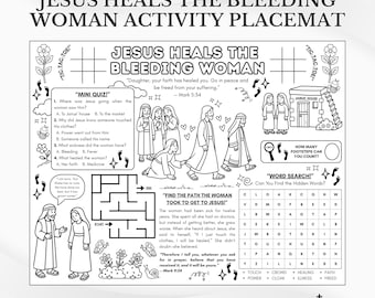 Jesus Heals the Bleeding Woman Bible Activity Placemat: Sunday School Coloring Page (PDF Download)