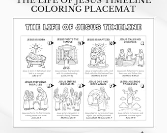 Línea de tiempo de la vida de Jesús: mantel individual para colorear: página de actividades para la escuela dominical (descarga en PDF)