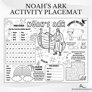 Noah&#39;s Ark Activity Placemat: Printable Bible Story Coloring Page (PDF Download)