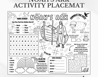 Noah's Ark Activity Placemat: Printable Bible Story Coloring Page (PDF Download)