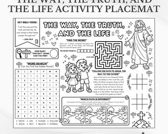 Jesus The Way, The Truth, and The Life Bible Activity Placemat: Sunday School Coloring Page (PDF Download)