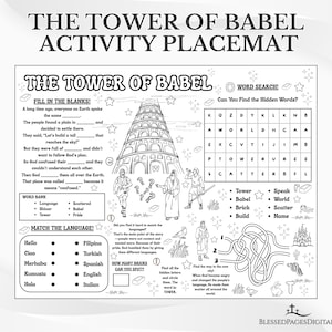Tower of Babel Activity Sheet Bible Story Coloring Activity Page Tower of Babel Activity Placemat Tower of Babel, Bible Lesson Printable PDF