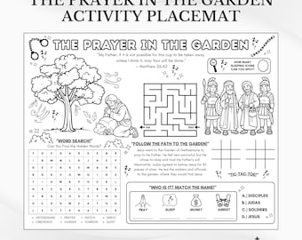 The Prayer in the Garden Bible Activity Placemat: Sunday School Coloring Page (PDF Download)