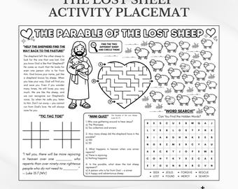 The Parable of the Lost Sheep Bible Activity Placemat: Sunday School Coloring Page (PDF Download)