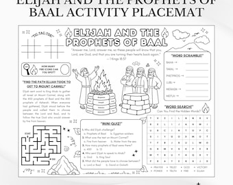 Tapete de actividades bíblicas sobre Elías y los profetas de Baal: Página para colorear para la escuela dominical (Descarga en PDF)