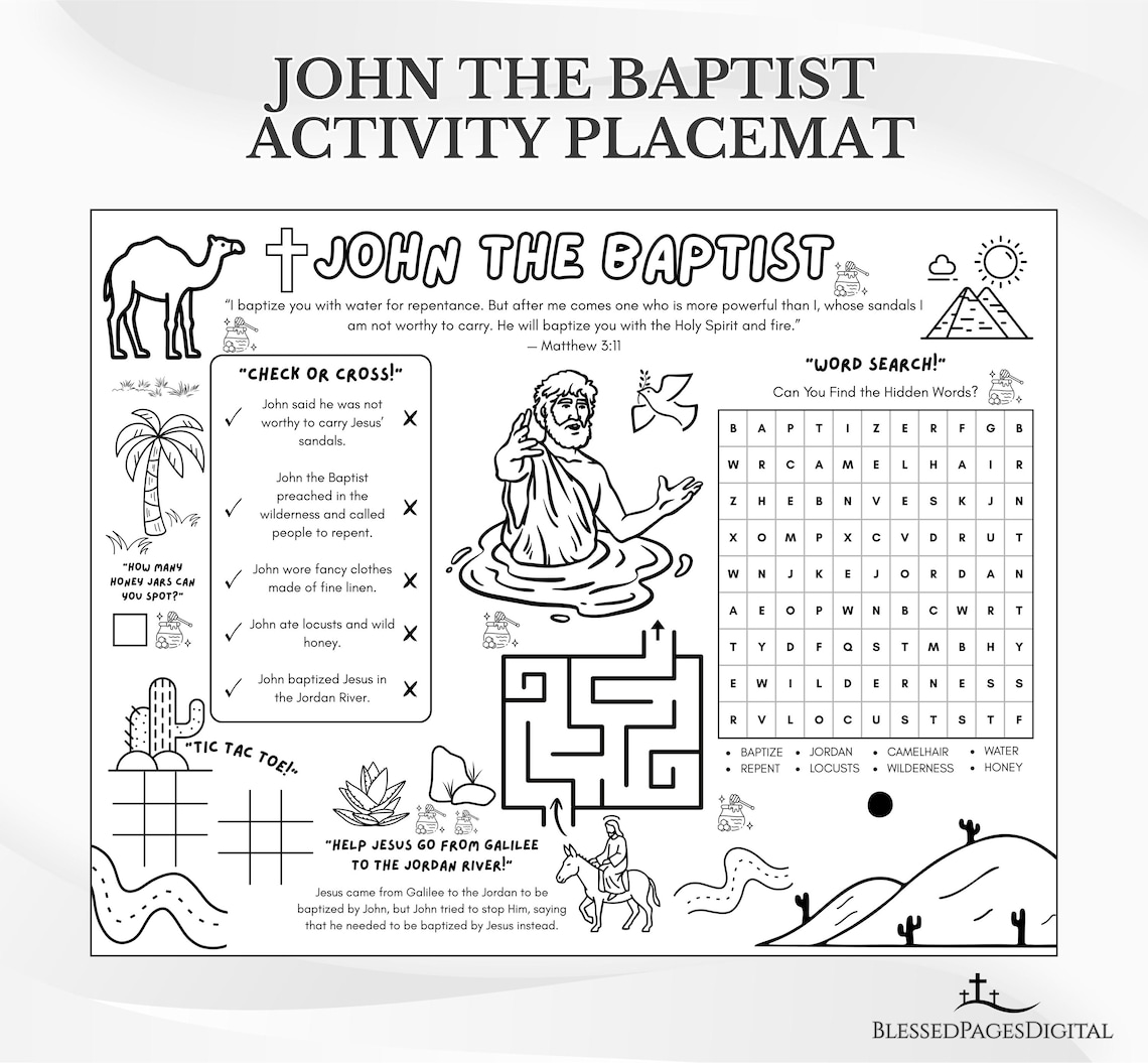 John the Baptist Activity Placemat: Sunday School Coloring Page (PDF ...