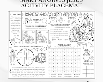 Mary Anoints Jesus Bible Activity Placemat: Sunday School Coloring Page (PDF Download)