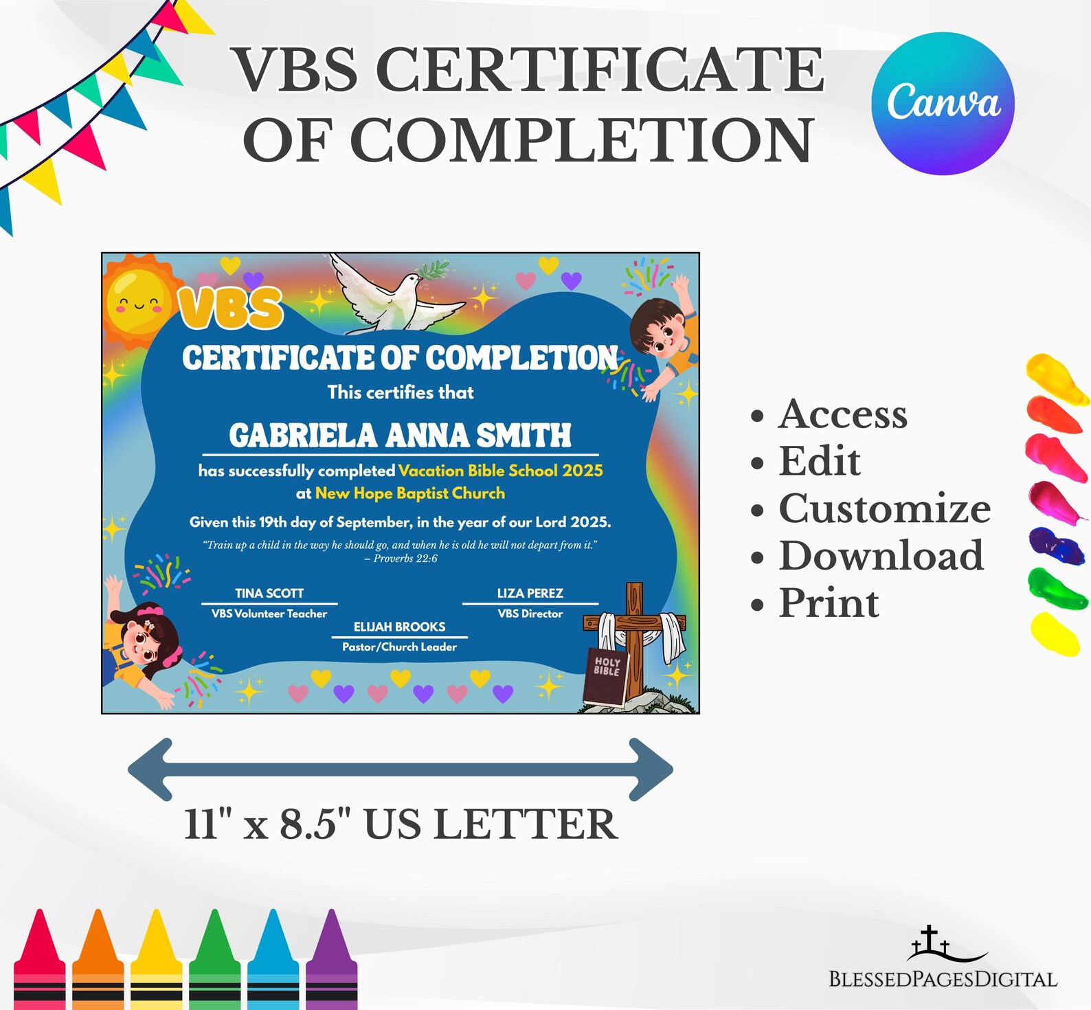 Vbs Layout Editable Editable VBS Certificate of Completion: Vacation Bible School (canva ...