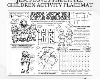 Jesus Loves the Little Children Bible Activity Placemat: Sunday School Coloring Page (PDF Download)