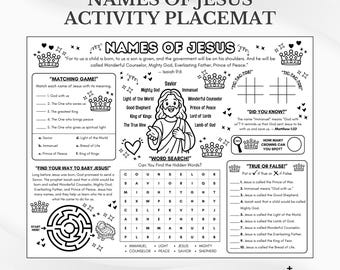 Names of Jesus Bible Activity Placemat: Sunday School Coloring Page (PDF Download)