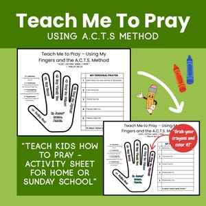 Kids Prayer Activity Sheet: A.C.T.S. Method, Sunday School (PDF Printable Download)