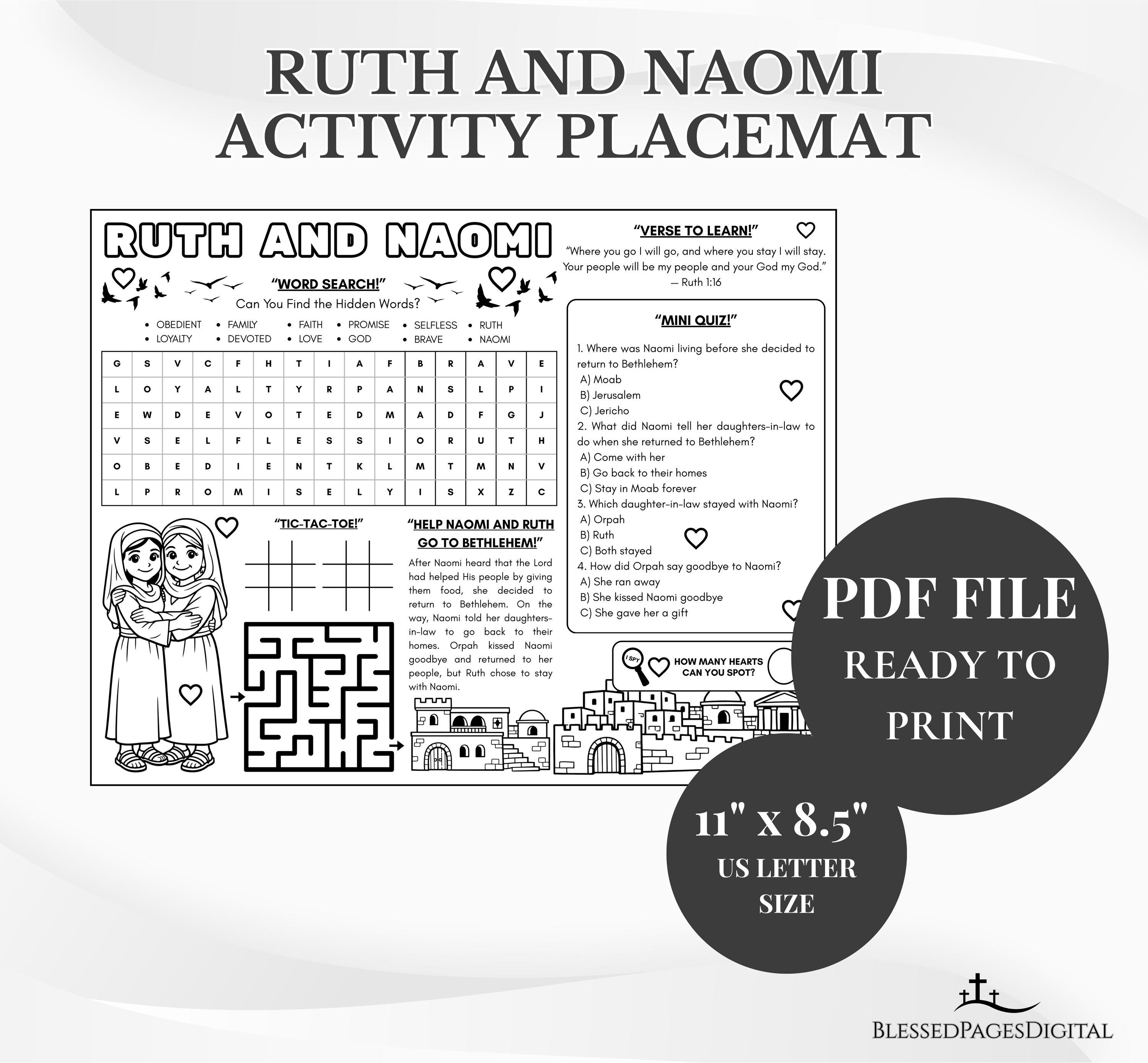 Ruth and Naomi Bible Activity Placemat: Sunday School Coloring Page ...