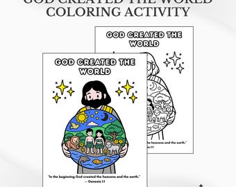 God Created the World Bible Coloring: Sunday School Activity Page (PDF Download)