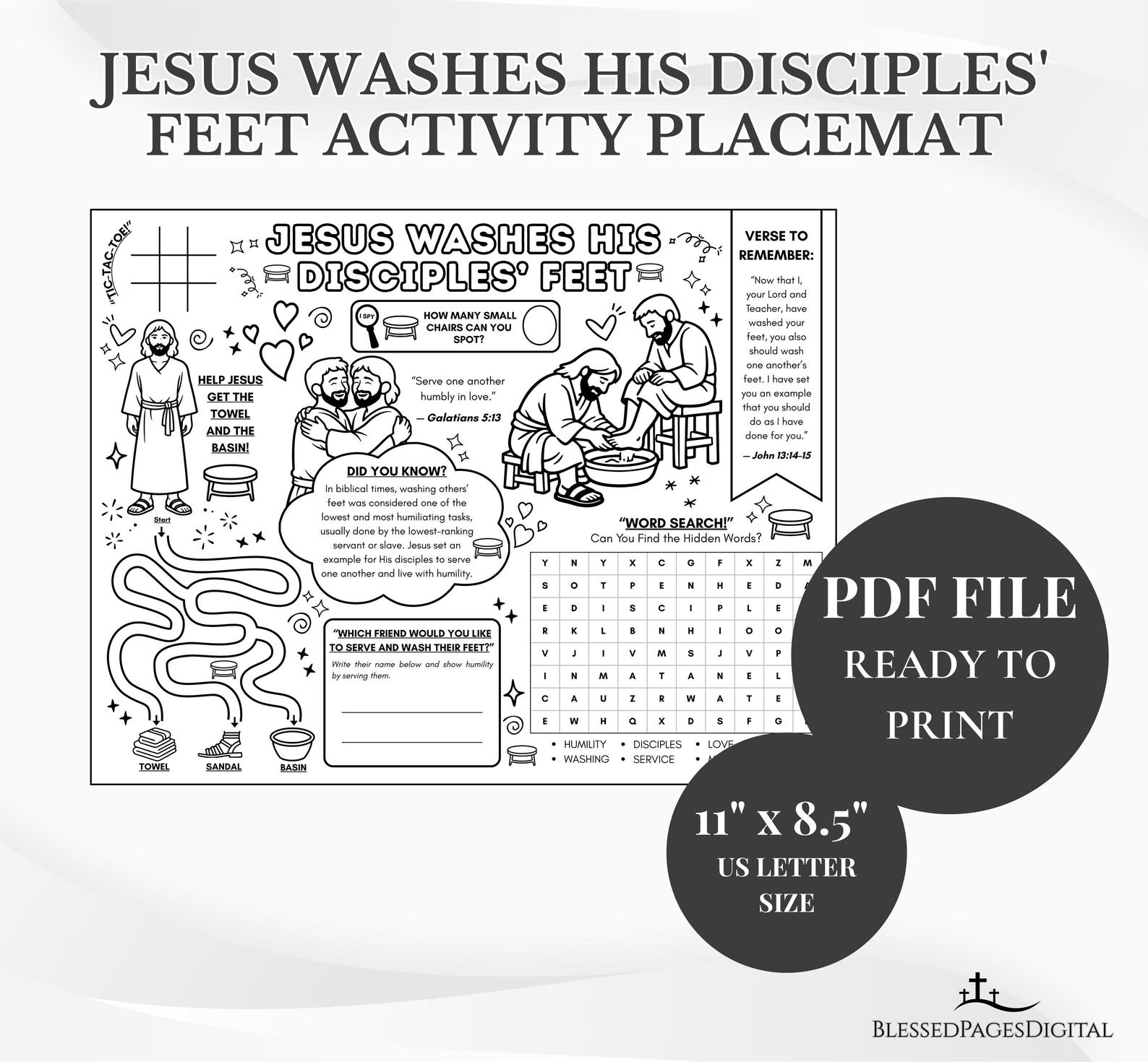 Jesus Washes His Disciples' Feet Bible Activity Placemat: Sunday School ...