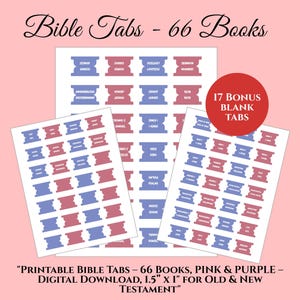 Printable Pink Purple Bible Tabs for Women, 66 Books Old and New Testament, Bible Journaling, Minimalist, Free Blank Tabs, DIY Bible Tabs