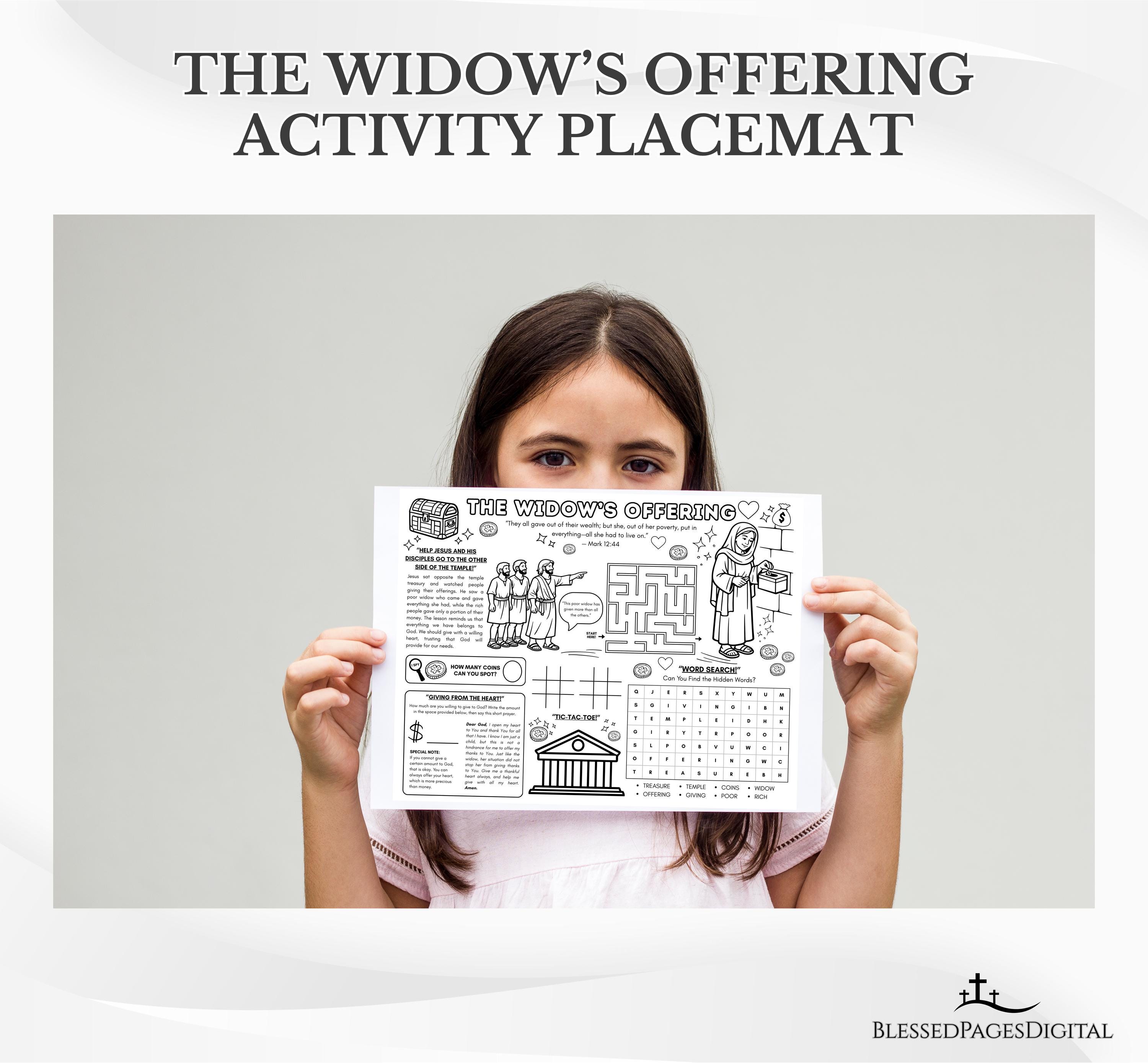 Offering Activity The Widow's Offering Bible Activity Placemat: Sunday School Coloring ...