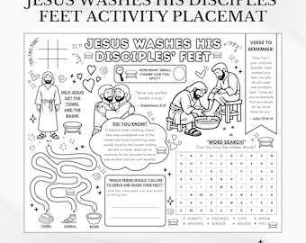 Jesus Washes His Disciples' Feet Bible Activity Placemat: Sunday School Coloring Page (PDF Download)
